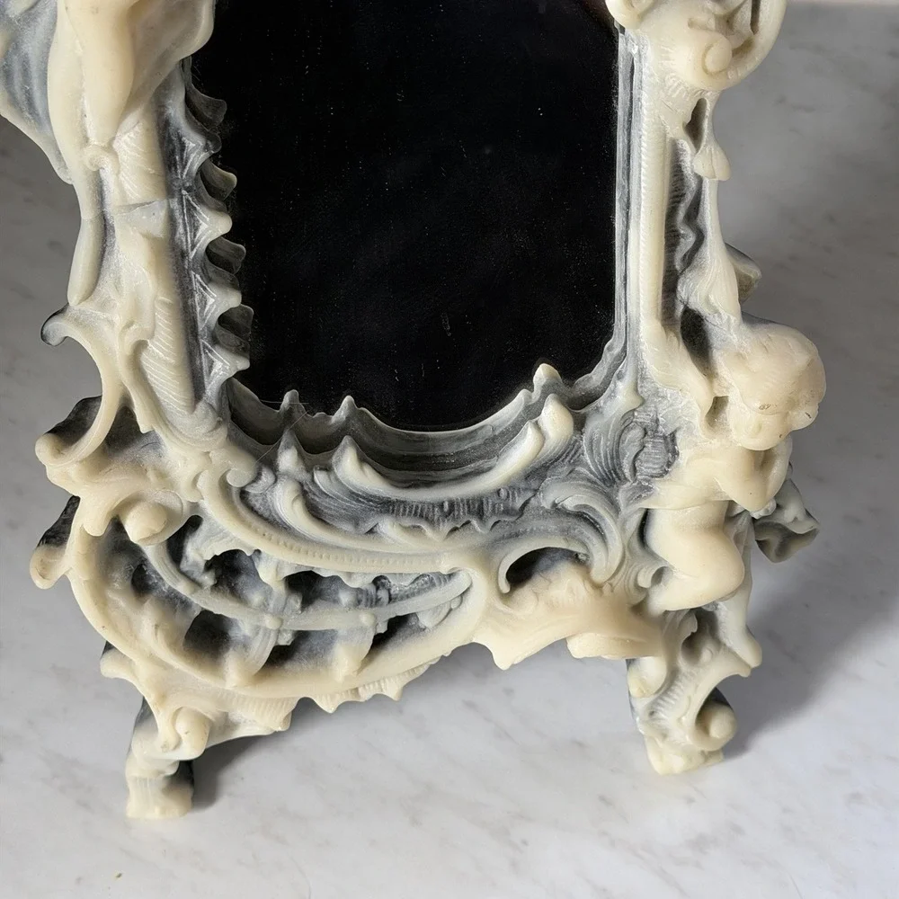 Antique Baroque Style Incolay Stone Vanity Mirror Woman Cherub Art Nouveau